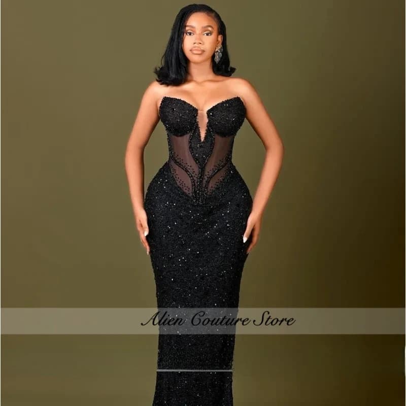 Black Evening Dress For Women 2026 Simple Mermaid Sequins Beaded Elegant Formal Party Dresses Vestidos De Fiesta Customized