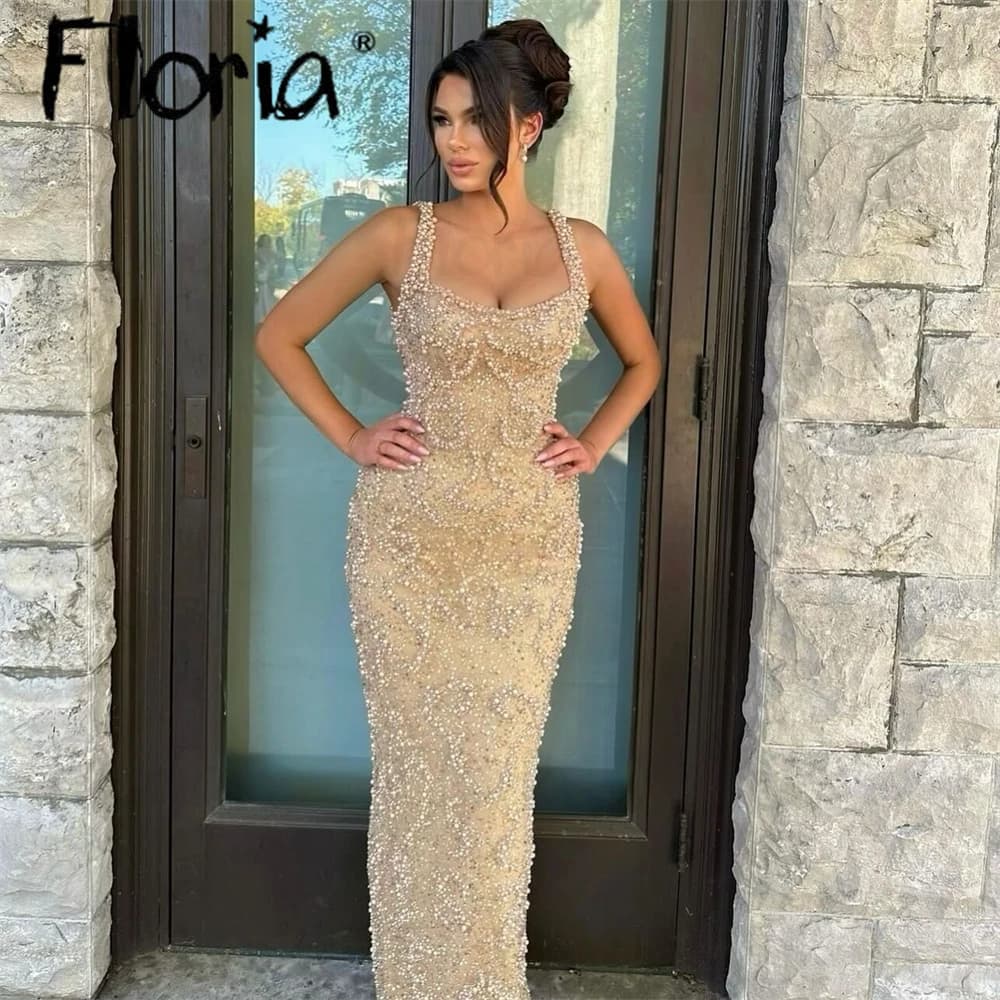 Sparkly Pearls Champagne Party Dress Sexy Sleeveless Cocktail Dress Women Wedding Event Prom Dresses Customized Abendkleider