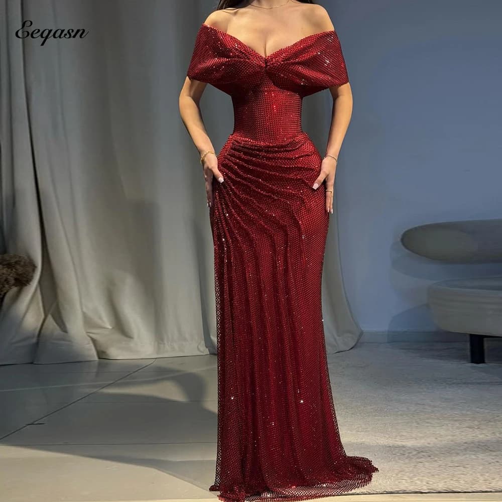 Stunning Prom Dresses Mermaid Off the Shoulder Draped vestidos de noche Floor-Length Leg Split Formal Evening Gown Customized