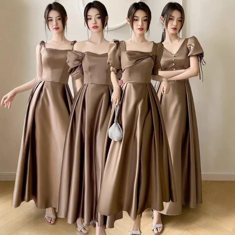 2026 Women's Summer Long Style Niche High-quality Banquet Satin Bridesmaid Dress Fashionable Slimming Temperament Evening Gown