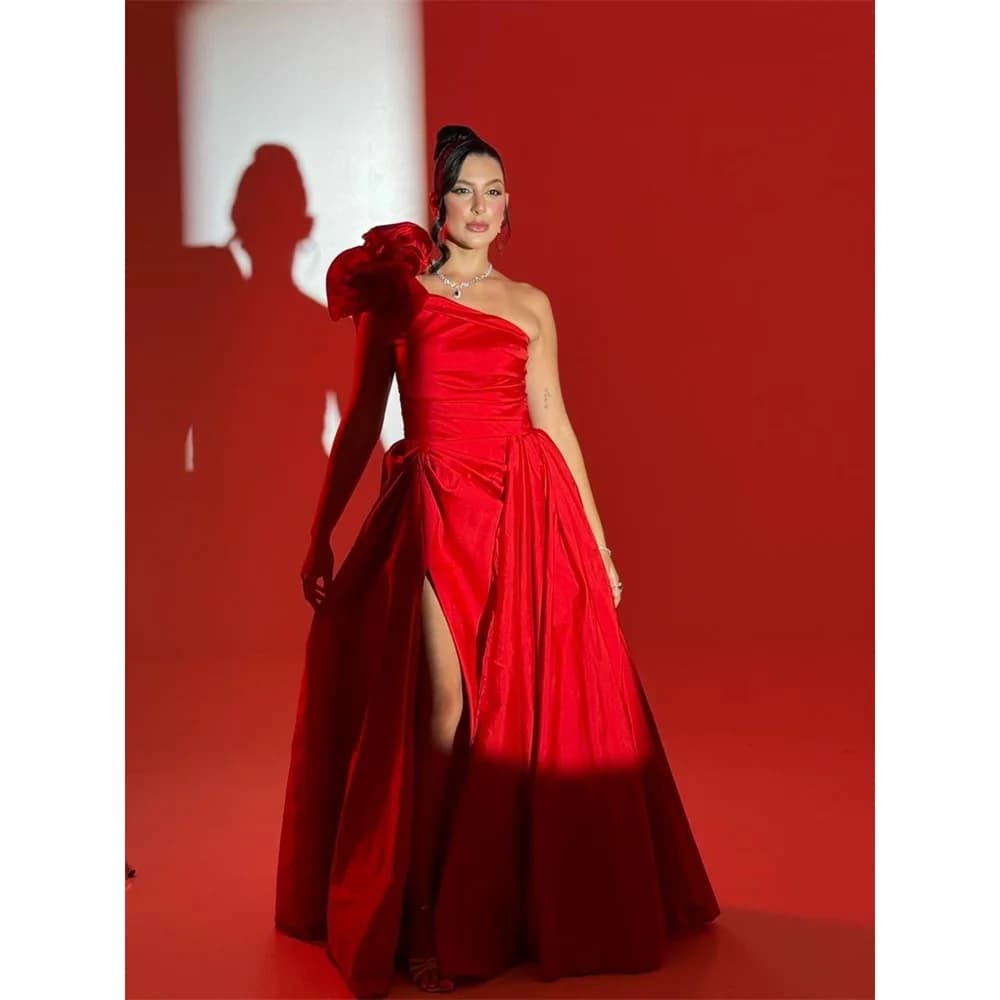 Lorrtta Satin One-Shoulder red A-Line Evening Dress Prom Tiered Premium Designer Ruffles 2026 Customized Robes de Soirée