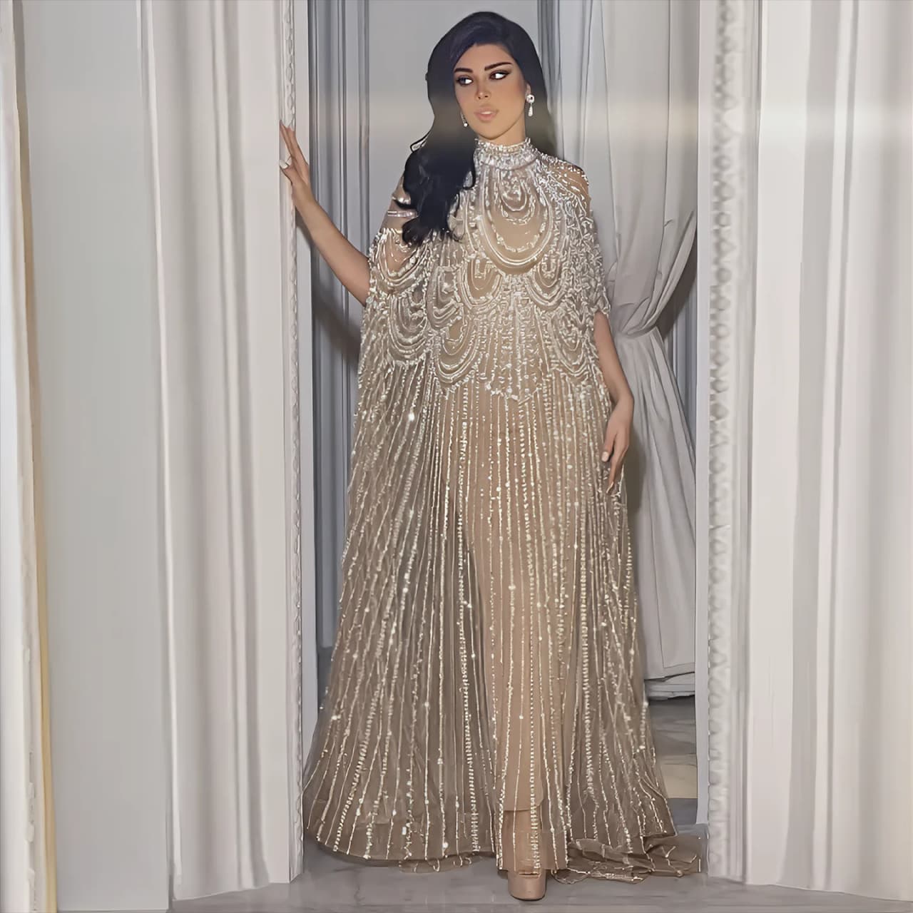 Sharon Said Arabic Luxury Dubai Caftan Nude Evening Dress for Women Wedding Elegant Kaftan Formal Party Gowns SS780 Customized