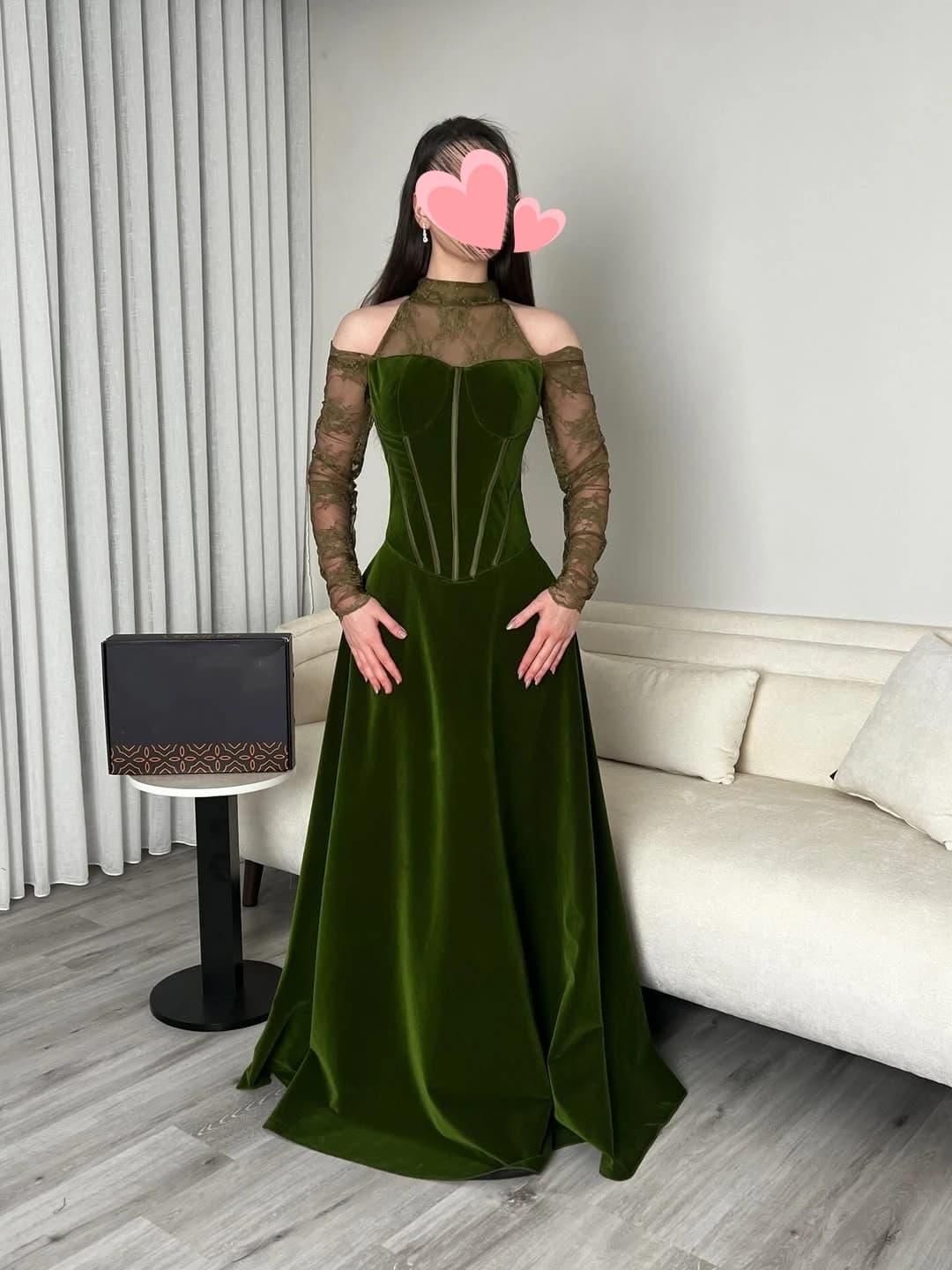 Oisslec Dress Elegant Vintage Sexy Green Velvet Lace Stylish New Customized Formal Occasion Prom Dress Evening Party Gowns