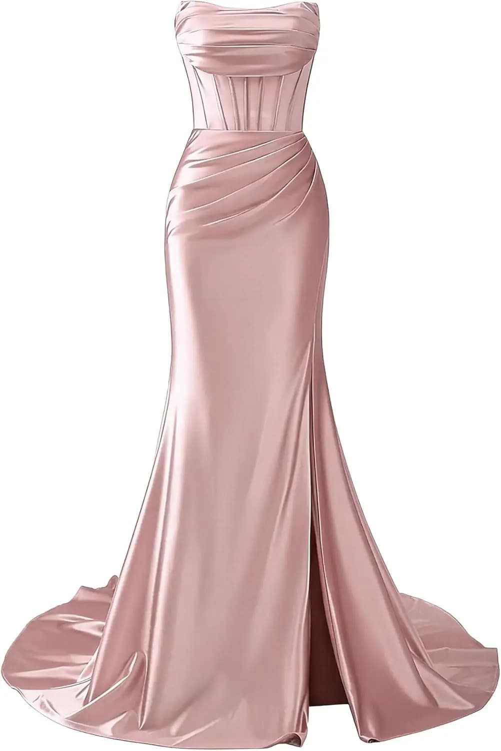 Misshow Strapless Satin Prom With Slit Mermaid Sweetheart Formal Evening Dresses Tq025