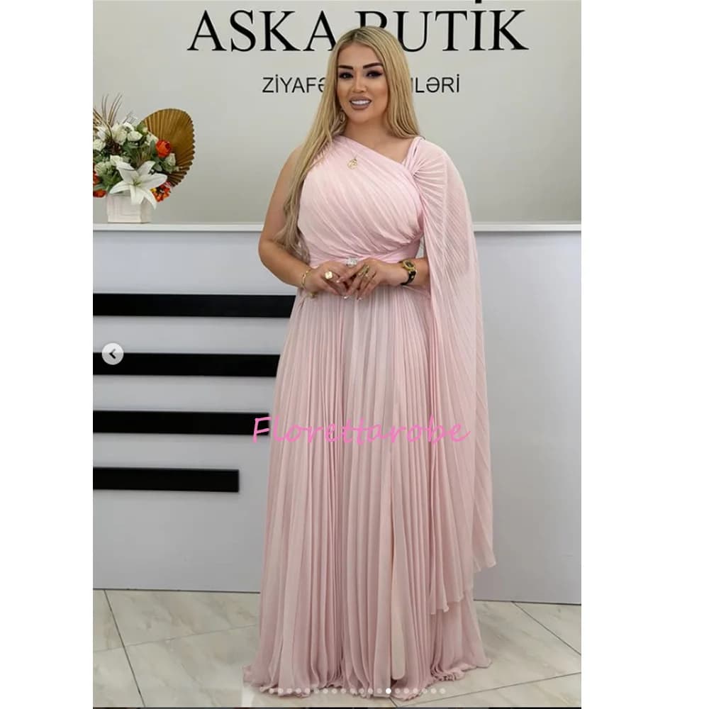 One-Shoulder Evening Dress Pleated Chiffon  Prom Dresses  Formal Party Gown Customized