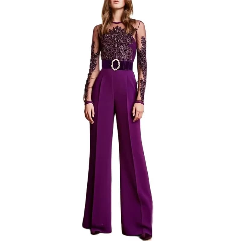 Purple Pantsuit Evening Dresses for Women Floor-Length Straight with Belt Prom Party Gala Special Events Wedding customized