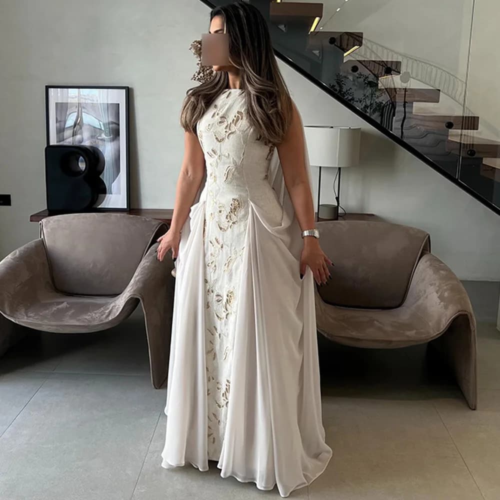 Classic Customized O-Neck A-Line Celebrity Gowns Customized Sequined Jersey Evening Dress Fashion Chiffon Sleeveless Prom Dress