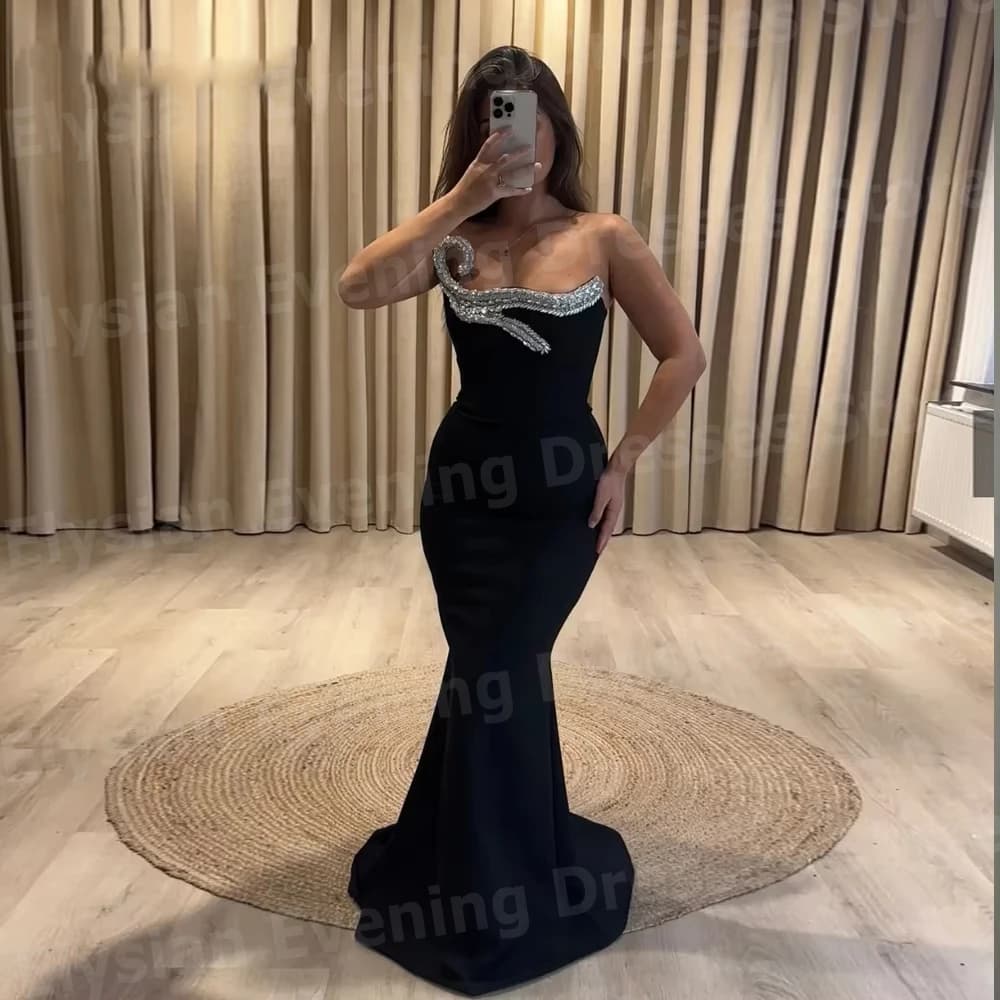 Elegant Women's Mermaid Strapless Evening Dresses Customized Robe De Soirée Prom Gowns Sleeveless Beading Vestidos Para Mujer