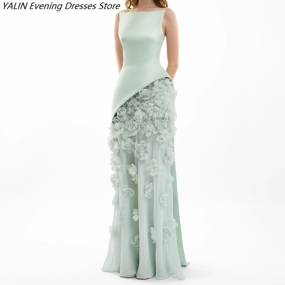 Women's A-line Evening Dresses Floor-length Strapless Sleeveless Prom Dresses Fashion Flowers Simple Draped Customized Gowns