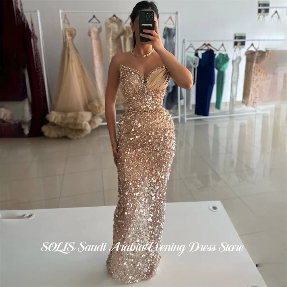 SOLIS Champagne Prom Dress Sweetheart Celebrity Dresses Glitter Sequin Women's Evening Dresses Slim Fit Formal Gown Customized