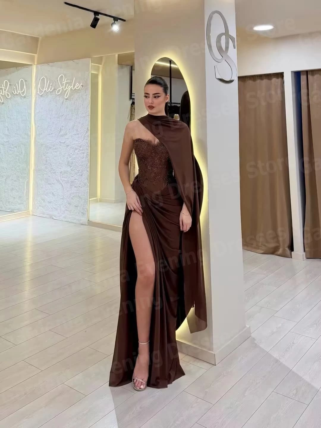 Charming Mermaid Women's Evening Dresses Sleeveless Appliques Prom Gowns Vestidos Para Mujer Side Slit Customized Robe De Soirée