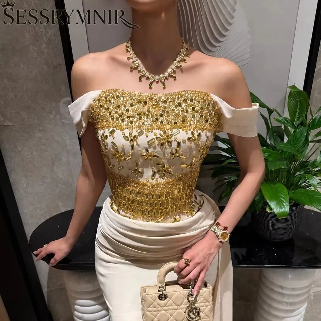 SESSRYMNIR Women'S Formal Evening Gowns Customize Off-The-Shoulder Mermaid Women'S Ruffle Wedding Party Attire Sleeveless Floor