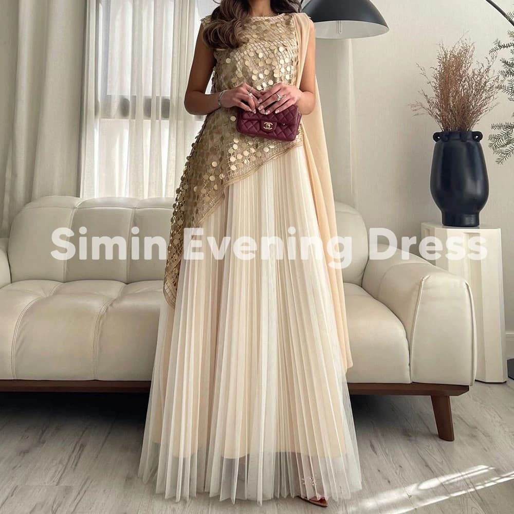 Simin Women's Customized Sparkly O-neck A Line Evening Dresses Sleeveless With Shawl Floor-Length Ramadan Party Dresses 2025