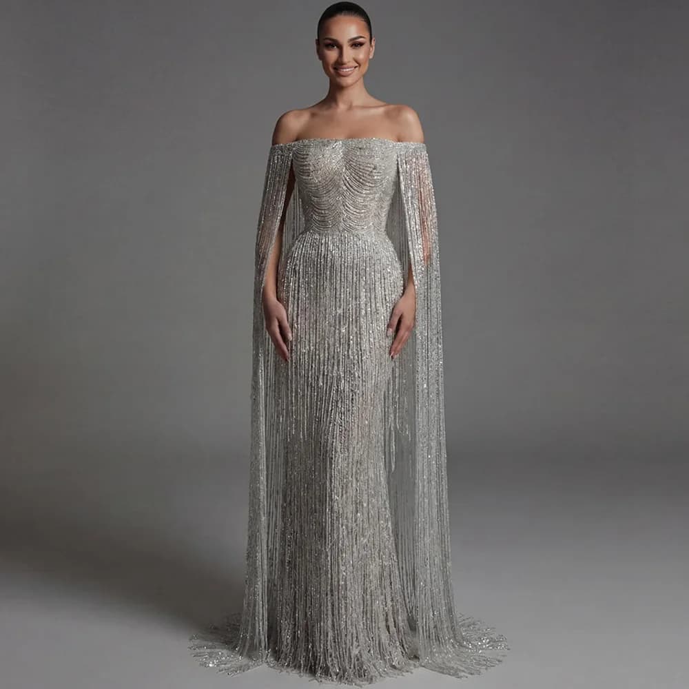 Exquisite Tassel Sleeveless Evening Dress Customized Boat Neck Mermaid Celebrity Gowns Classic Zipper Back Homecoming Dresses