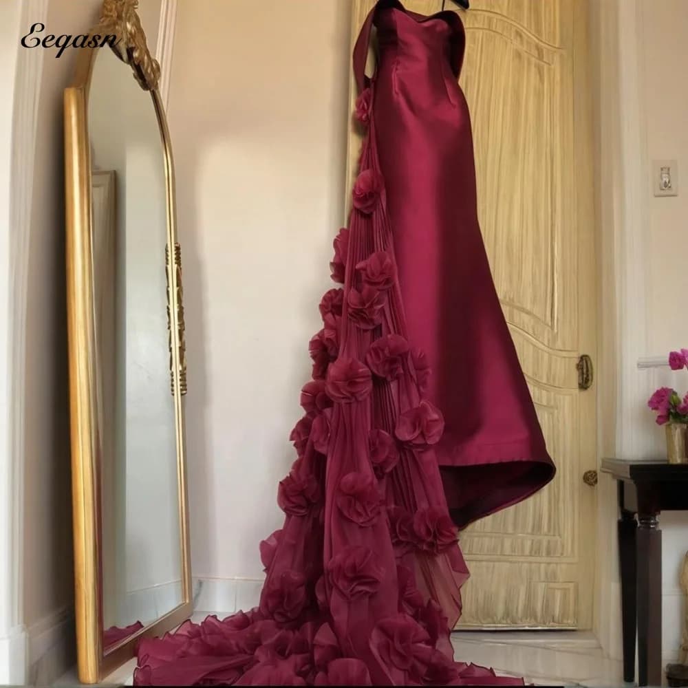 Elegant Prom Dresses 2026 Luxury Evening Dress Woman Customized Burgundy Flowers Ball Gowns Long Bespoke Occasion Gown