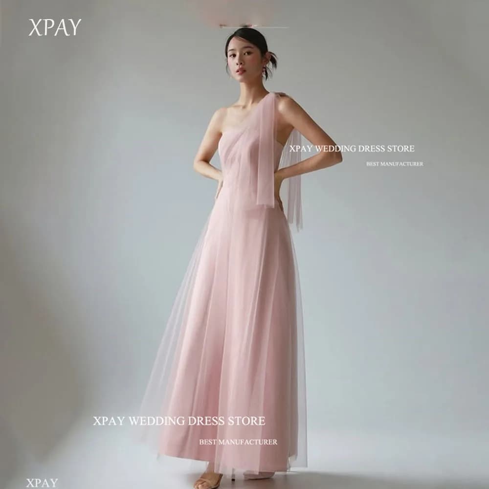 XPAY Simple A Line Fairy Pink Evening Party Dresses Korea Photo shoot Adjustable Straps Wedding Gowns Formal Party Customized