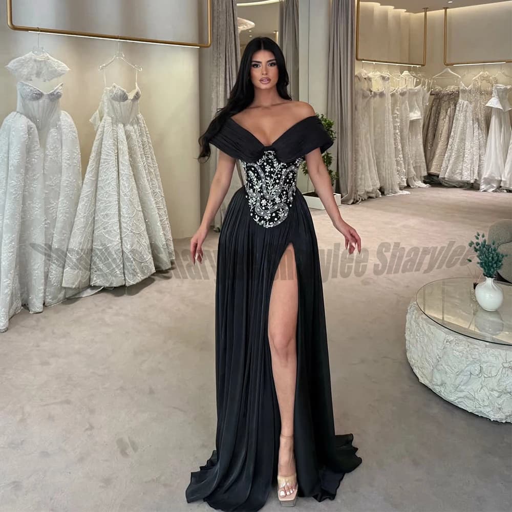 Attractive Crystals Evening Dresses Saudi Arabric Dubai Couture Kuwait Engagement Party Gown Vestidos De Noche Plus Customized