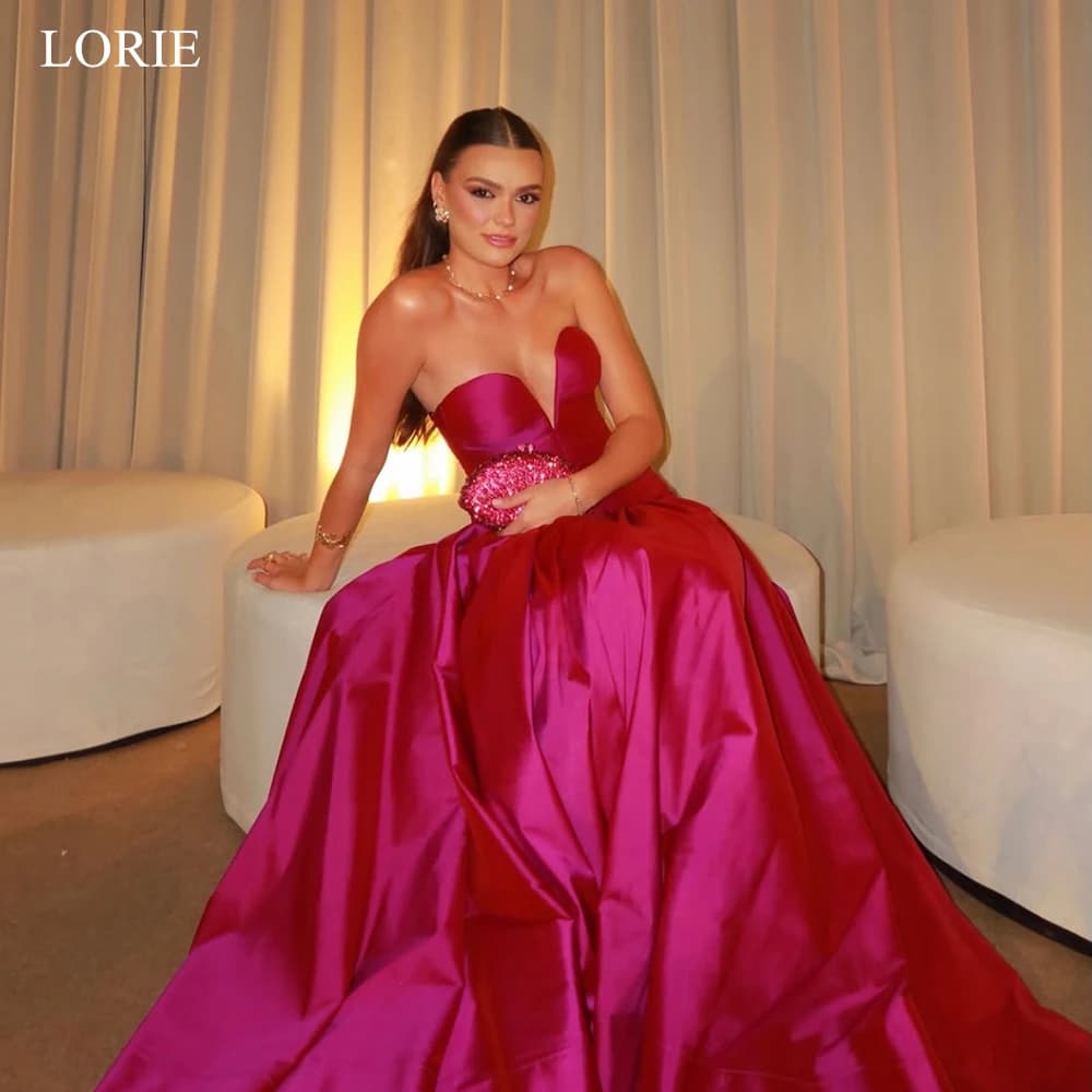 LORIE Elegant Satin Evening Dresses Sexy Strapless Low Cut-out Sleeveless Prom Dress Backless A-Line Women's Dress Customized