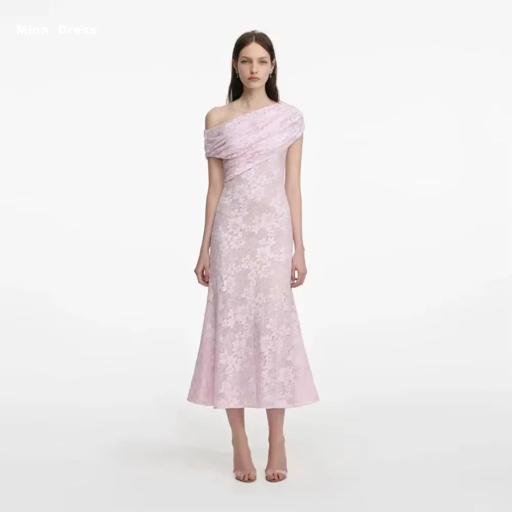 Mina Customized Pink Slant Shoulder Flower Off-shoulder Women Evening Dress Prom Dress 2026 Women's Formal Evening Gowns Dresses