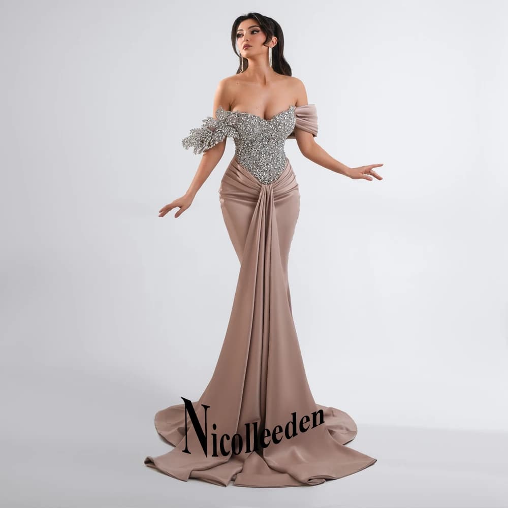 Nicolle Glittering Mermaid Evening Dresses for Women Rhinestones Pleated Ceremony Celebrity Dresses Vestidos De Noche Customized