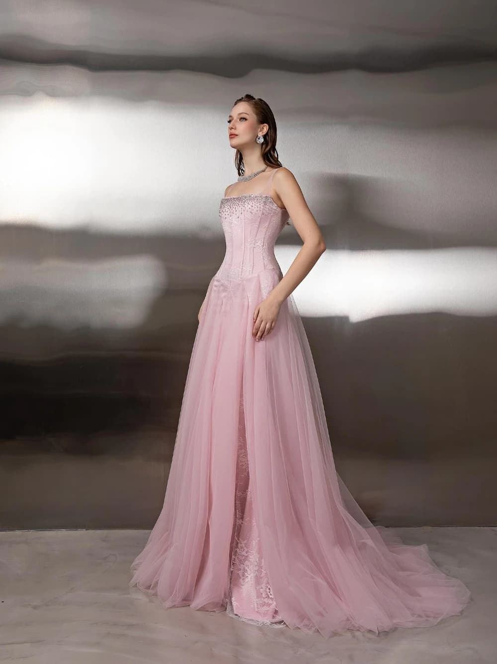 Fairy Pink Lace Bodice Evening Dress Elegant Square Neck A Line Customzied Prom Gown Fashionable Charming Beaded Cocktail Wear