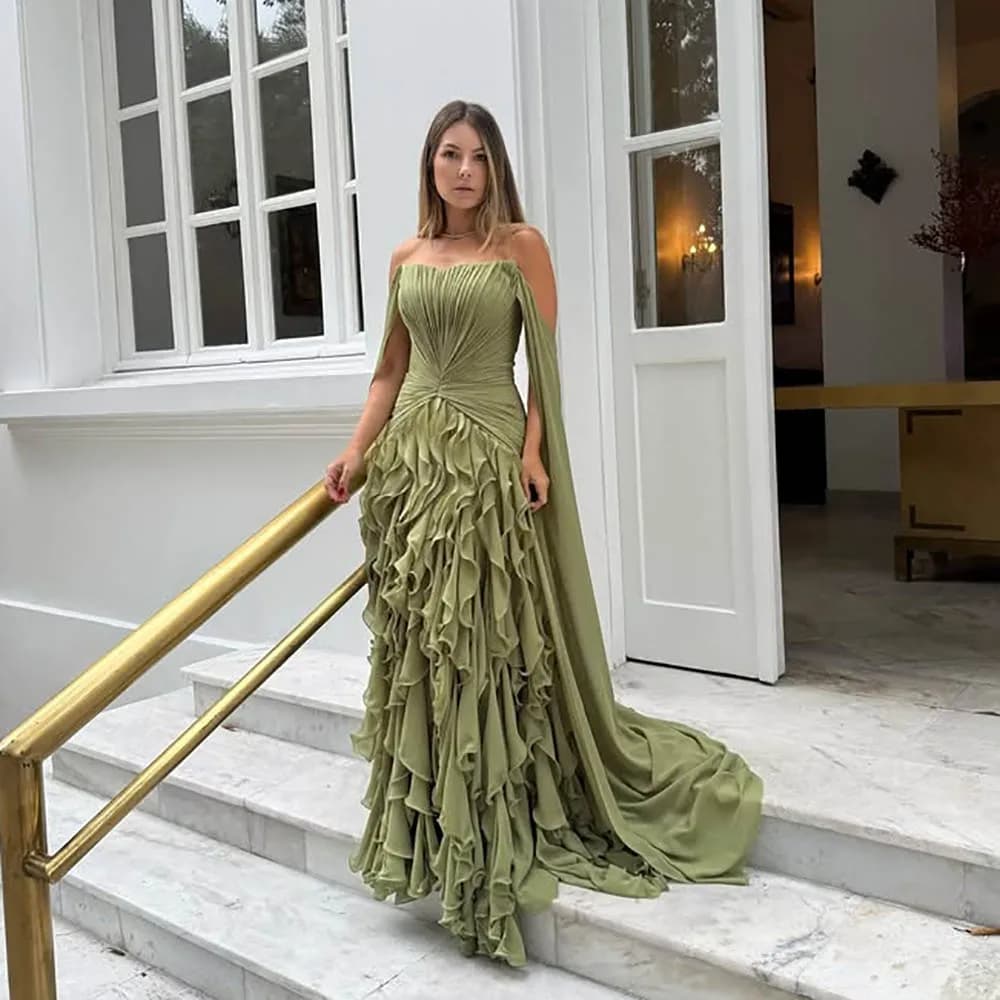 Galarity Olive Green Evening Dresses 2026 Off Shoulder Ruffle Prom Dress Formal Occasion Gown Elegant Party Dress Customizd