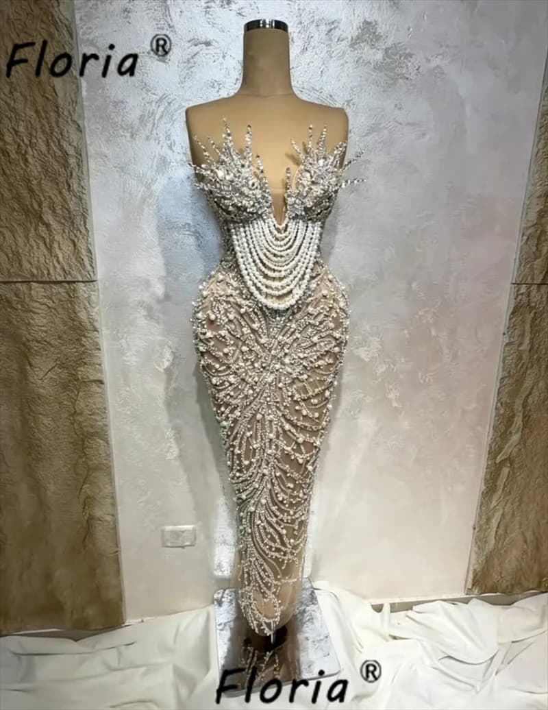 New Luxury Beaded Prom Dresses Pearls Tassel Floor Length Formal Occasion Gown Evening Party Dress Customized Vestidos de fiesta
