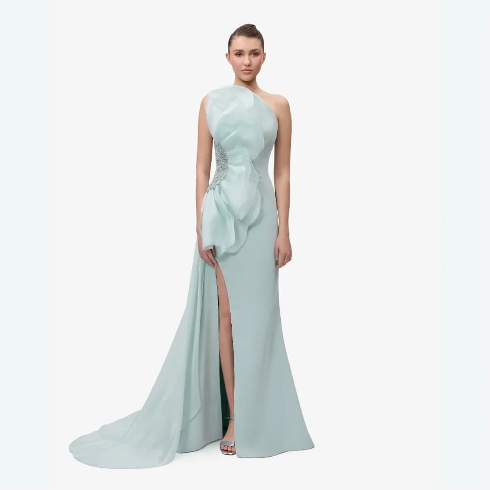 Customized Jersey Ruched Sequined One-shoulder A-line Long Dresses Bespoke Occasion Exquisite Fashion Formal Evening