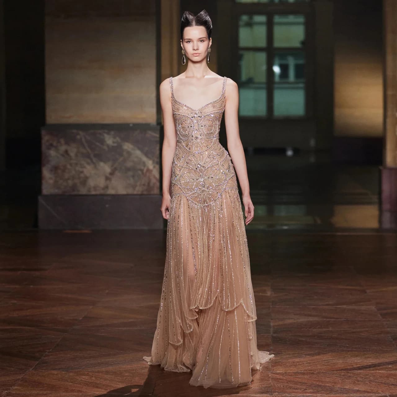 Sharon Said Champagne Mermaid Evening Dress Luxury Beaded Elegant Saudi Wedding Engagement Party Gown For Women SS552 Customized