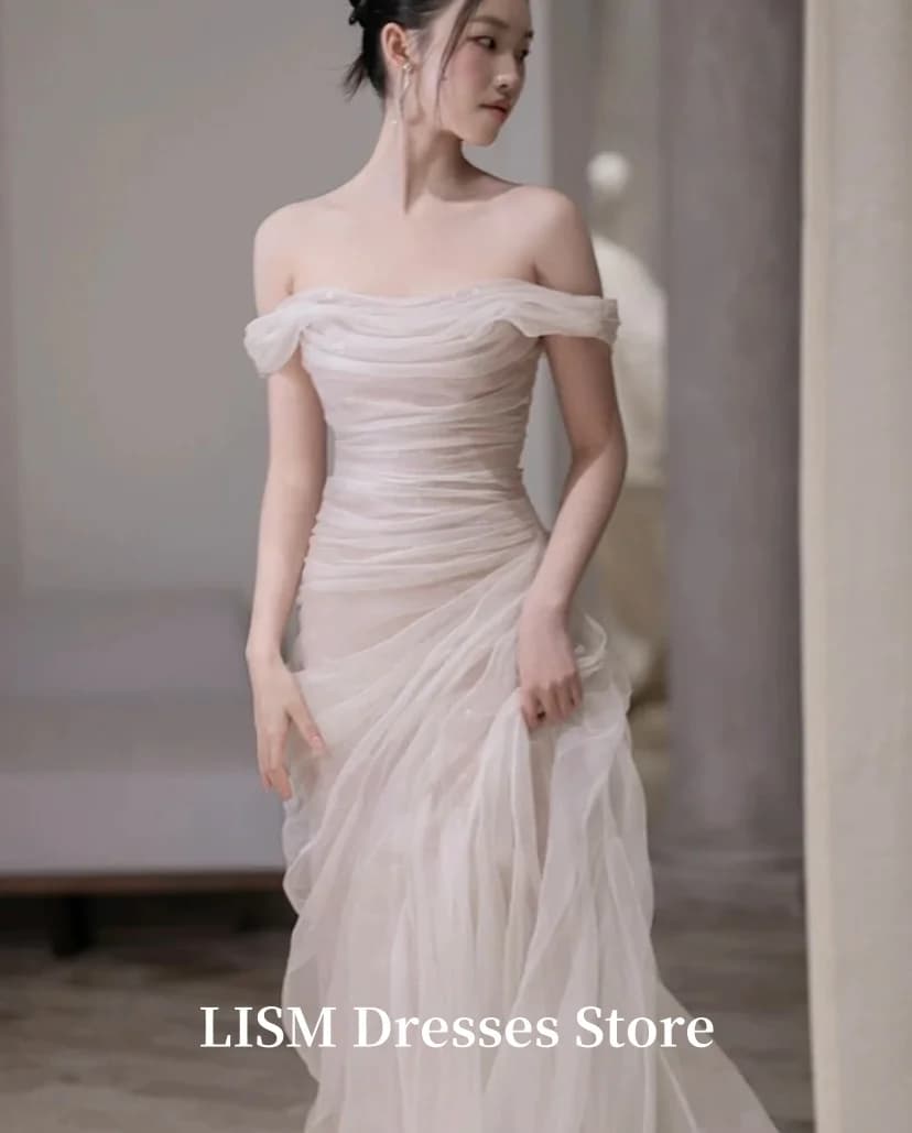 LISM Off Shoulder A-Line Evening Dresses Silk Tulle Fairy Elegant Long Prom Dresses Customized Photo Shoot 저녁 드레스 For Party