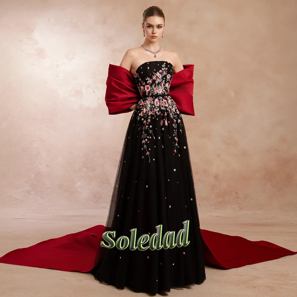 Soledad Luxury Off The Shoulder Appliques Bowknot Aline Pleated Claok Prom Dress Tiered Belt Robes De Soiree 2026 Customized