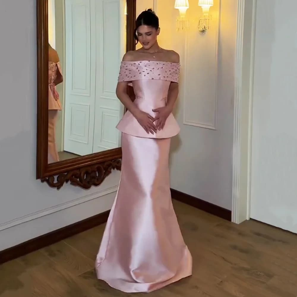 Customized Formal Off-the-shoulder Evening Dress for Banquet Glitter Mermaid Long Dresses Modern StyleParty Gown