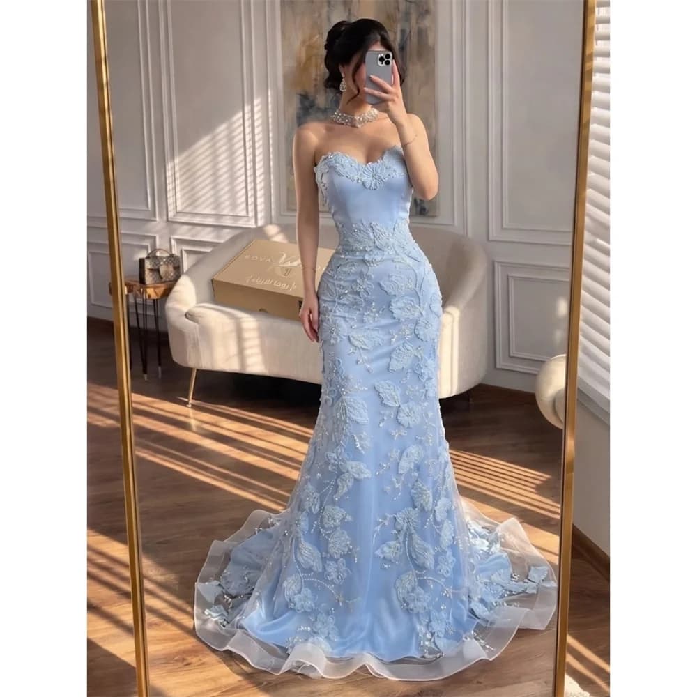 Aileen Satin Off The Shoulder sky blue A-Line Evening Dress Prom Premium Designer Beautiful Stylish Classic 2026 Customized