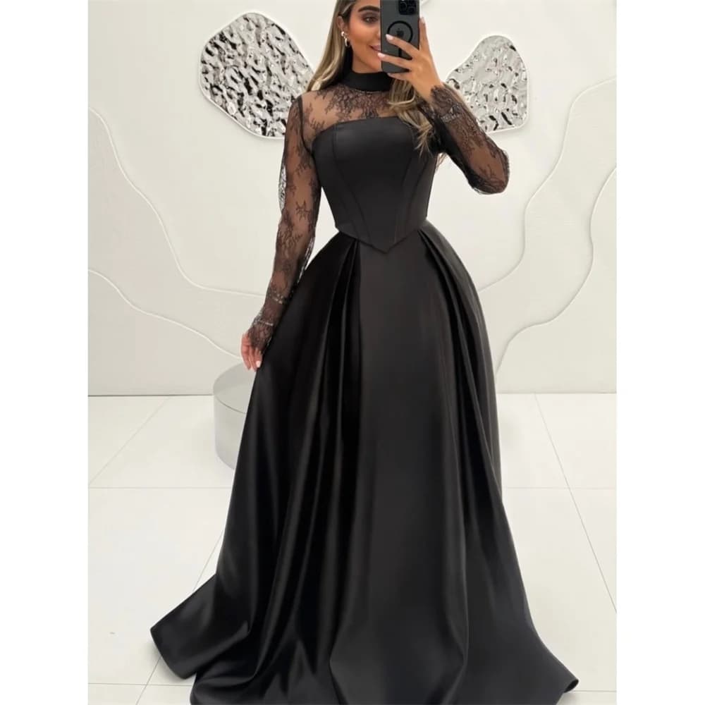 EDECPBM Satin High black Ball Gown Prom Dress Gala New Premium Designer Beautiful Lace 2026 Customized فساتين سهره نسائي