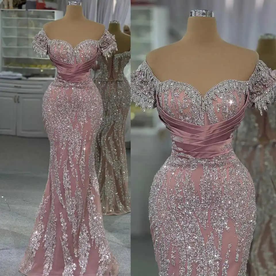 Fashion Mermaid Evening Dress Sweetheart Neck Beaded Crystal Prom Gowns Sleeveless Floor Length  Party Dresses Customized