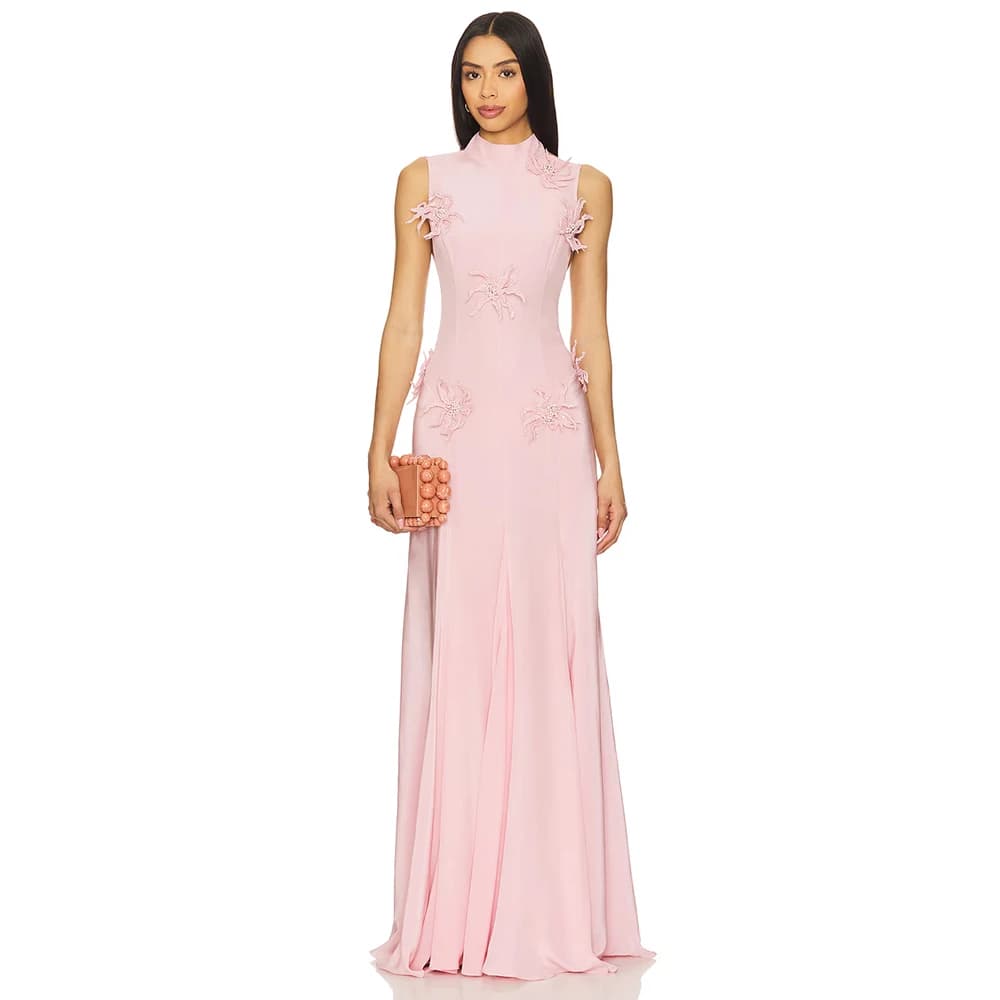 Customized 3D Florals Appliques Evening Dresses Light Pink Elegant Prom Dress for Women Wedding Party Chiffon Cocktail Gowns
