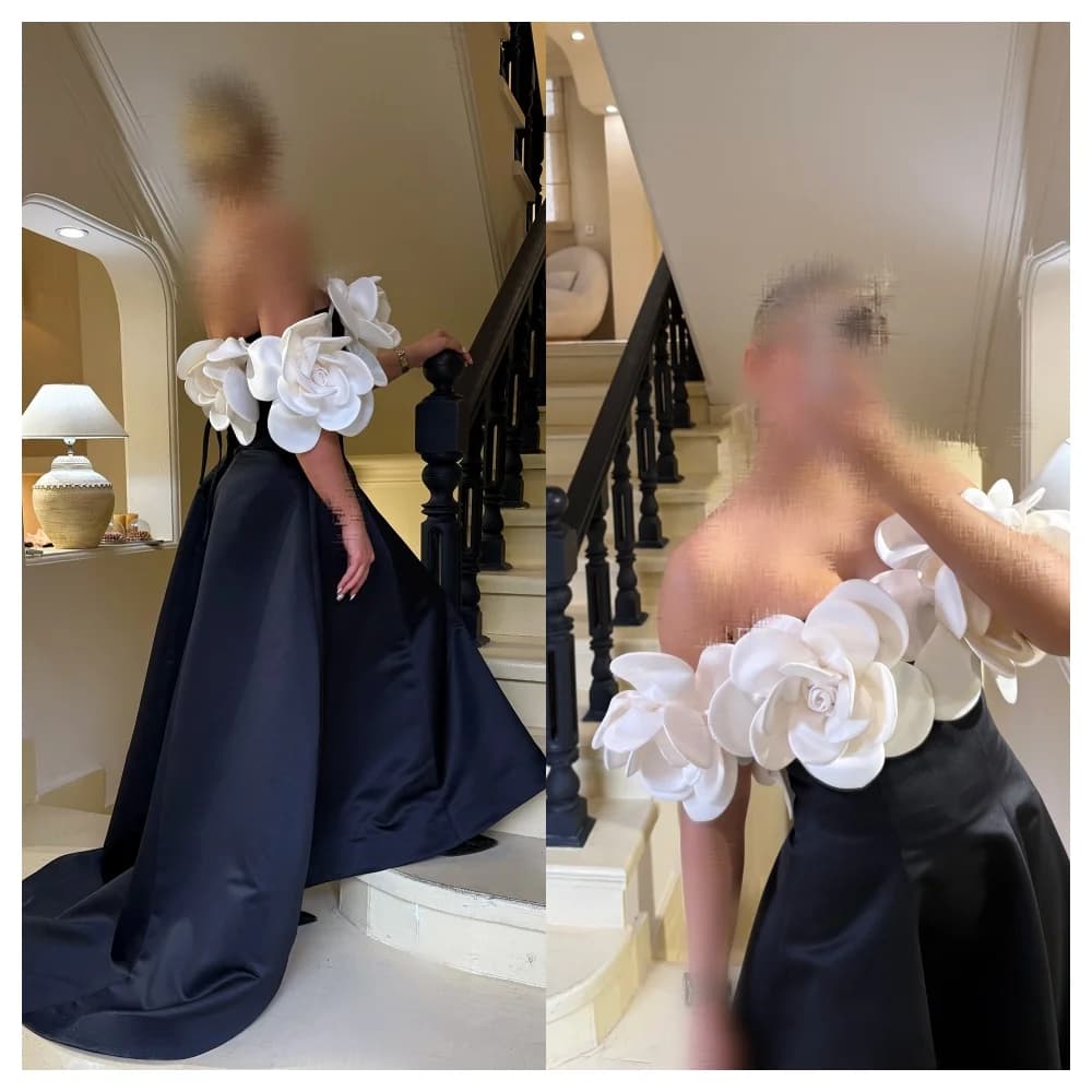 Customized Formal Black Satin Evening Dress Fashion Boat Neck  Off the Shoulder Sleeveless Party Dress Elegant Celebrity Gowns