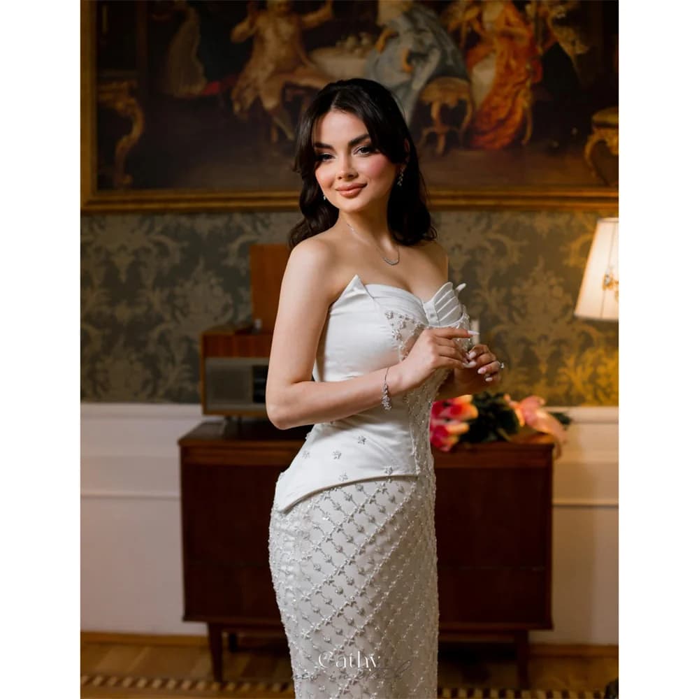 Cathy Customized Elegant Strapless Appliques Prom Dresses Mermaid Sleeveless vestidos de noiva Floor-Length Formal Evening 2025
