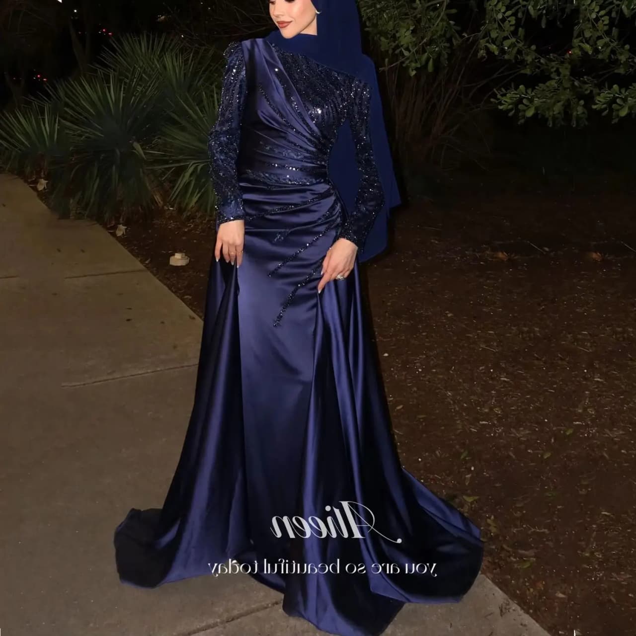 Aileen Muslim Dresses Gala Long Sleeves Luxurious Evening Dresses 2025 Woman فساتين سهرة Vestidos De Festa Customized Satin Bead