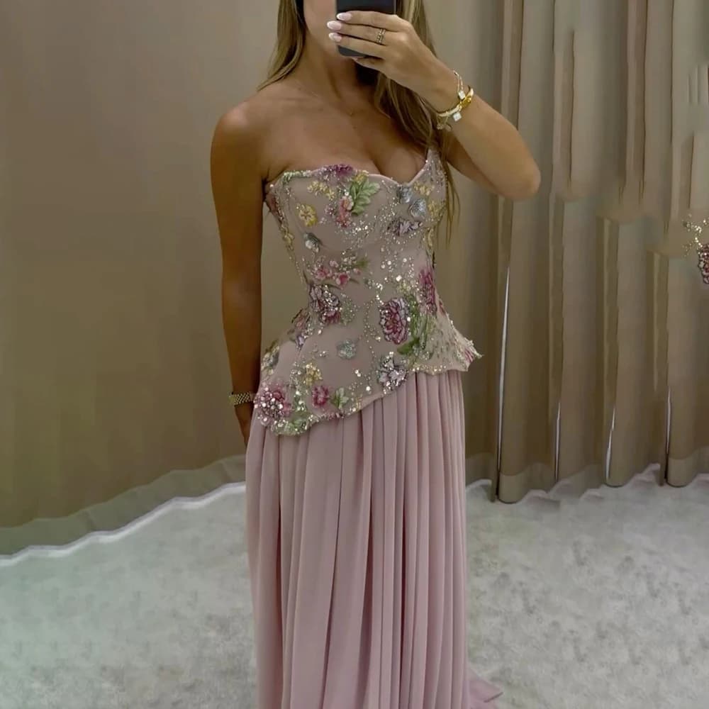 Luxury Pink Draped Evening Dresses Special Event Strapless Floor Length Sleeveless Trendy Maxi Dress Fashion Gala Long Dresses