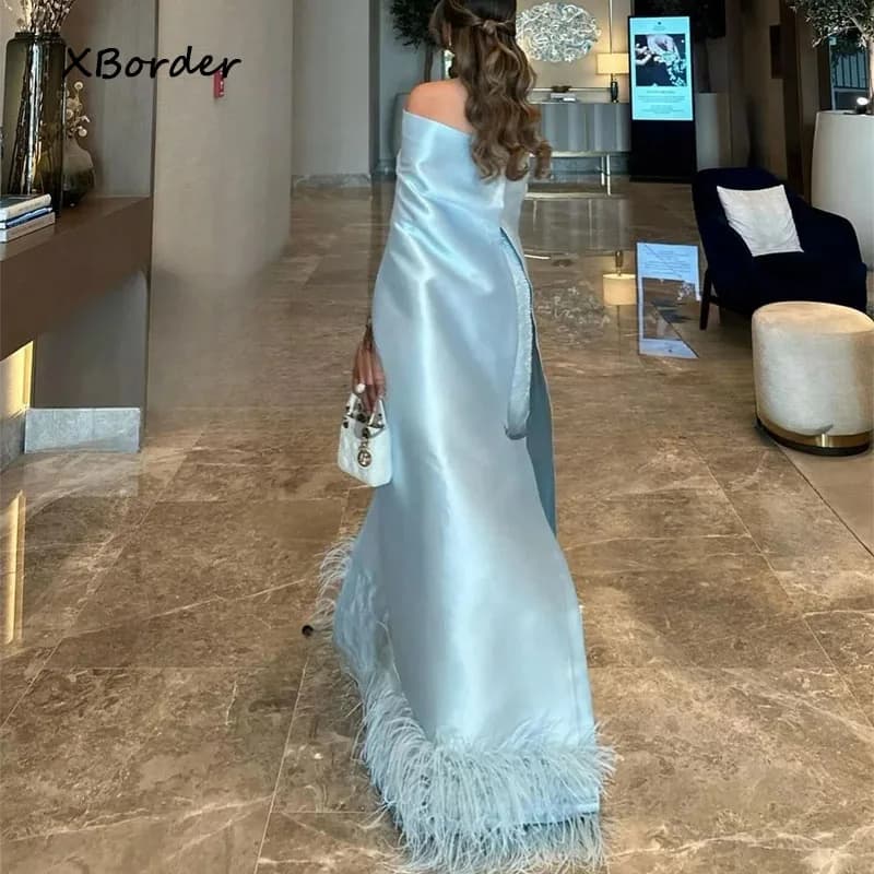 Customized Evening Dress Off the Shoulder Feathers Sequined Satin Straight High Quality Gorgeous Formal Gown Sizes Available