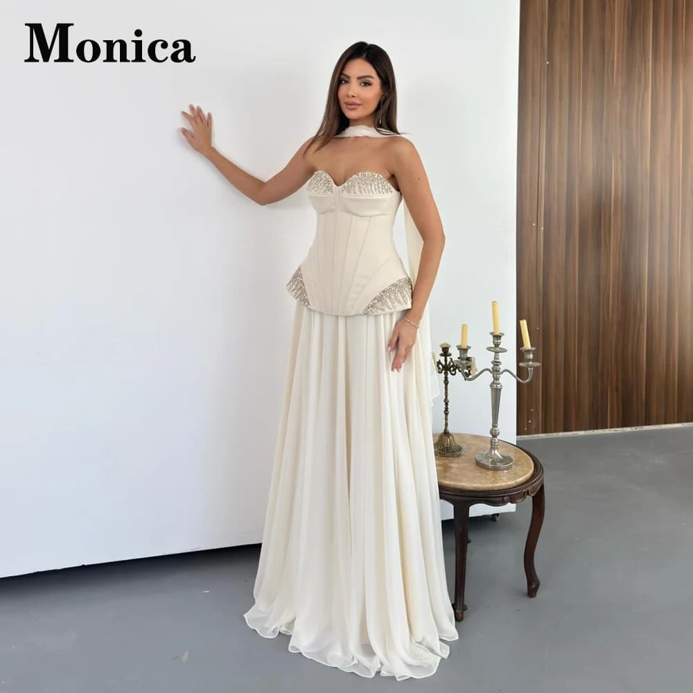 MONICA Vintage Rhinestones Evening Dresses for Women Sweetheart Sleeveless Wedding Party Gown Vestidos De Fiesta Customized Plus