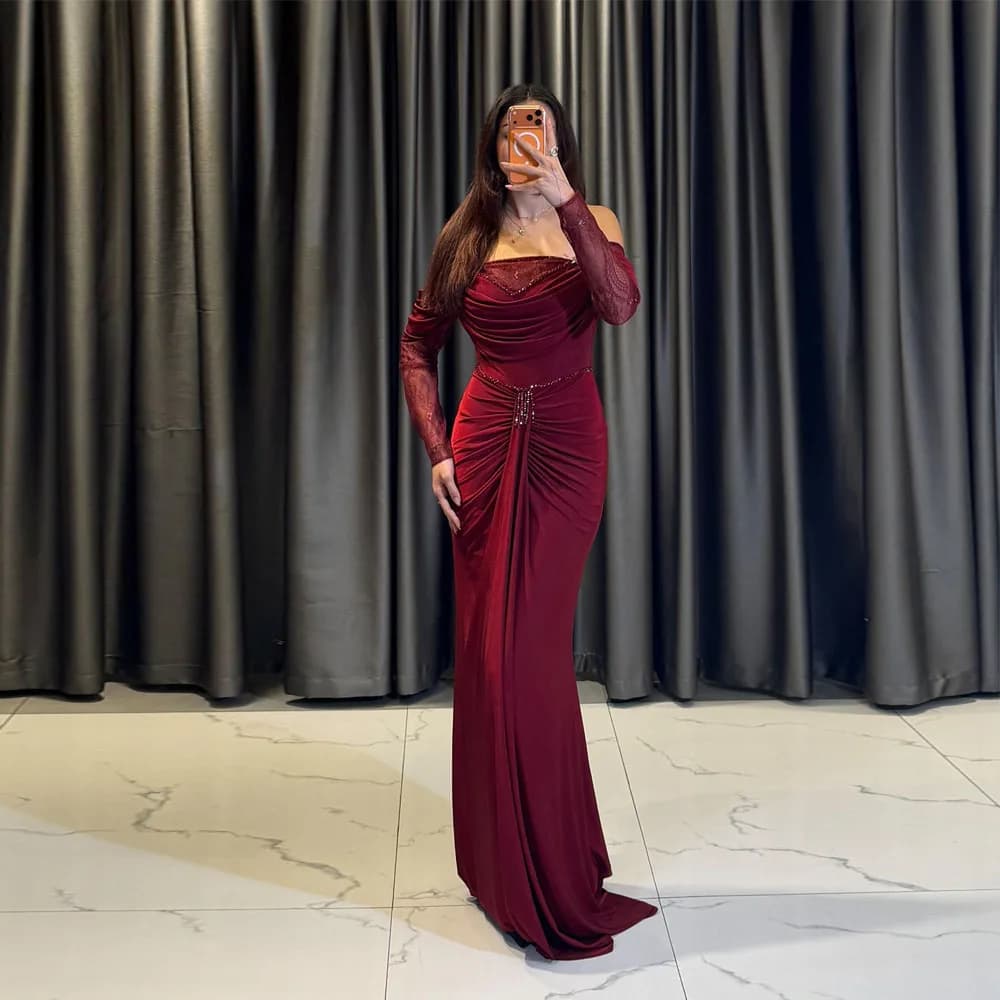 Customized Lace Long Sleeves Women Evening Dresses Sexy Mermaid Prom Gowns Robes De Soirée estidos Para Bodas Mujer Invitada