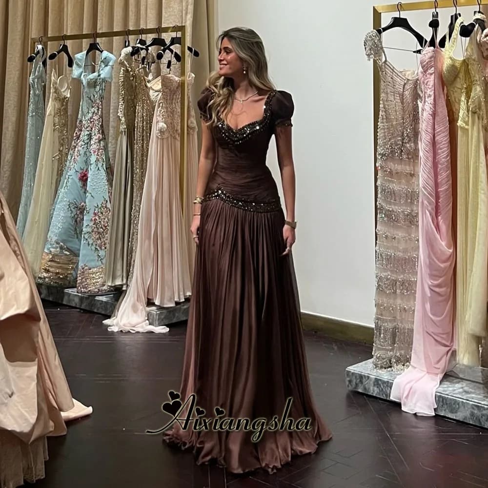 Aixiangsha Charming Evening Dress for Woman with V-neck A-line Beads Appliques Sweep Train Vestido De Formatura Customized
