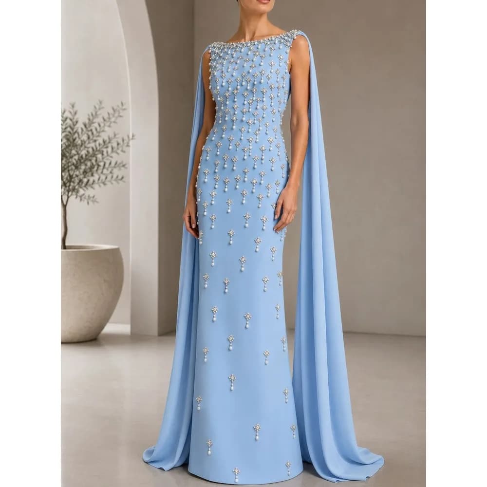 Customized Exquisite Evening Dresses Pearls Crystal Luxury Party Dress Cape Sleeve Beaded Long Prom Gowns for Women 2026 Bespoke