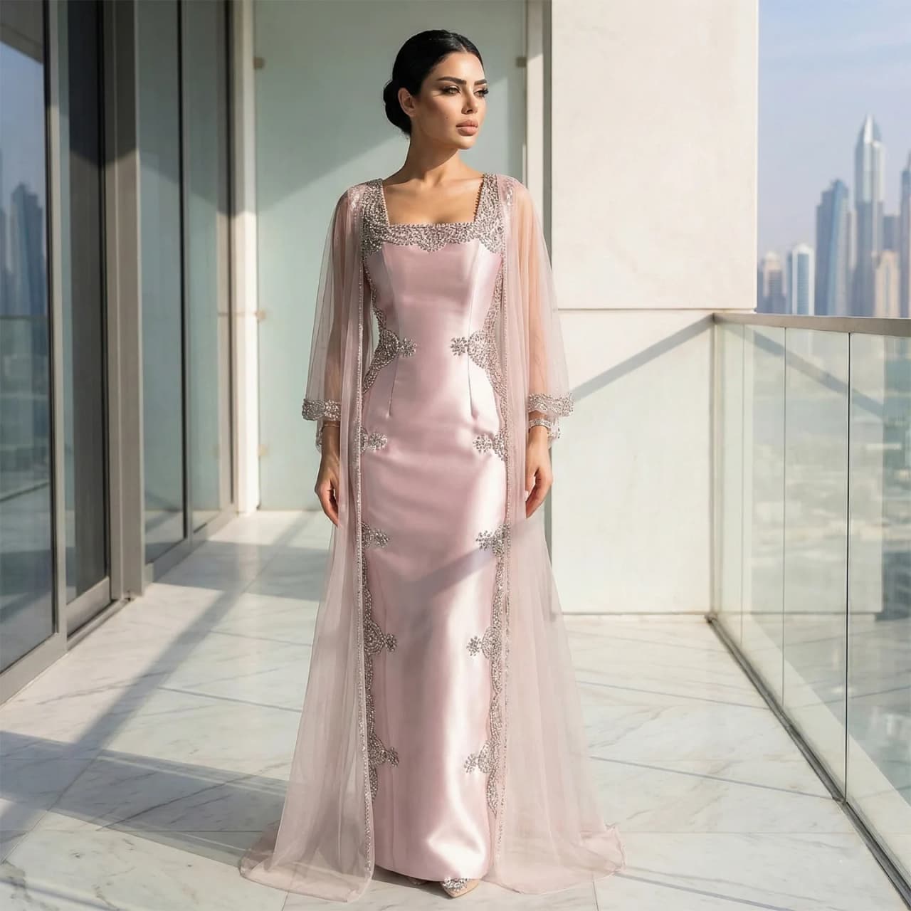Sharon Said Long Sleeve Two Piece Evening Dresses Crystal Square Collar Women's Formal Elegant Formal Gowns SS326 Customized