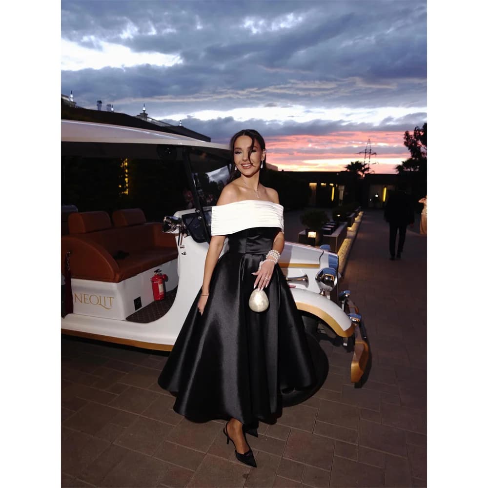 Lorrtta Satin Off The Shoulder black A-Line Evening Dress Prom Premium Designer Beautiful 2026 Customized Robes de Soirée