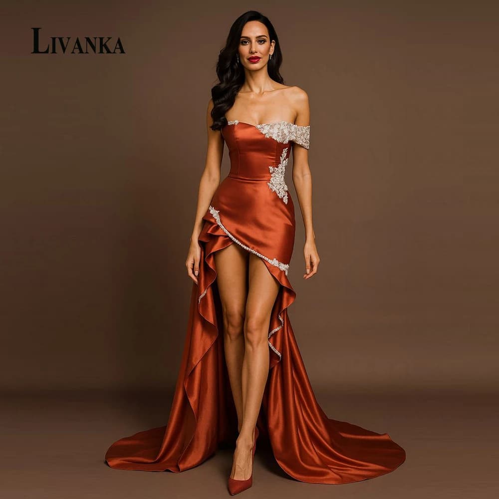 LIVANKA Fancy Mermaid Evening Dress for Woman Satin One Shoulder Special Event Dress Saudi Arabric Vestido de Gala Customized