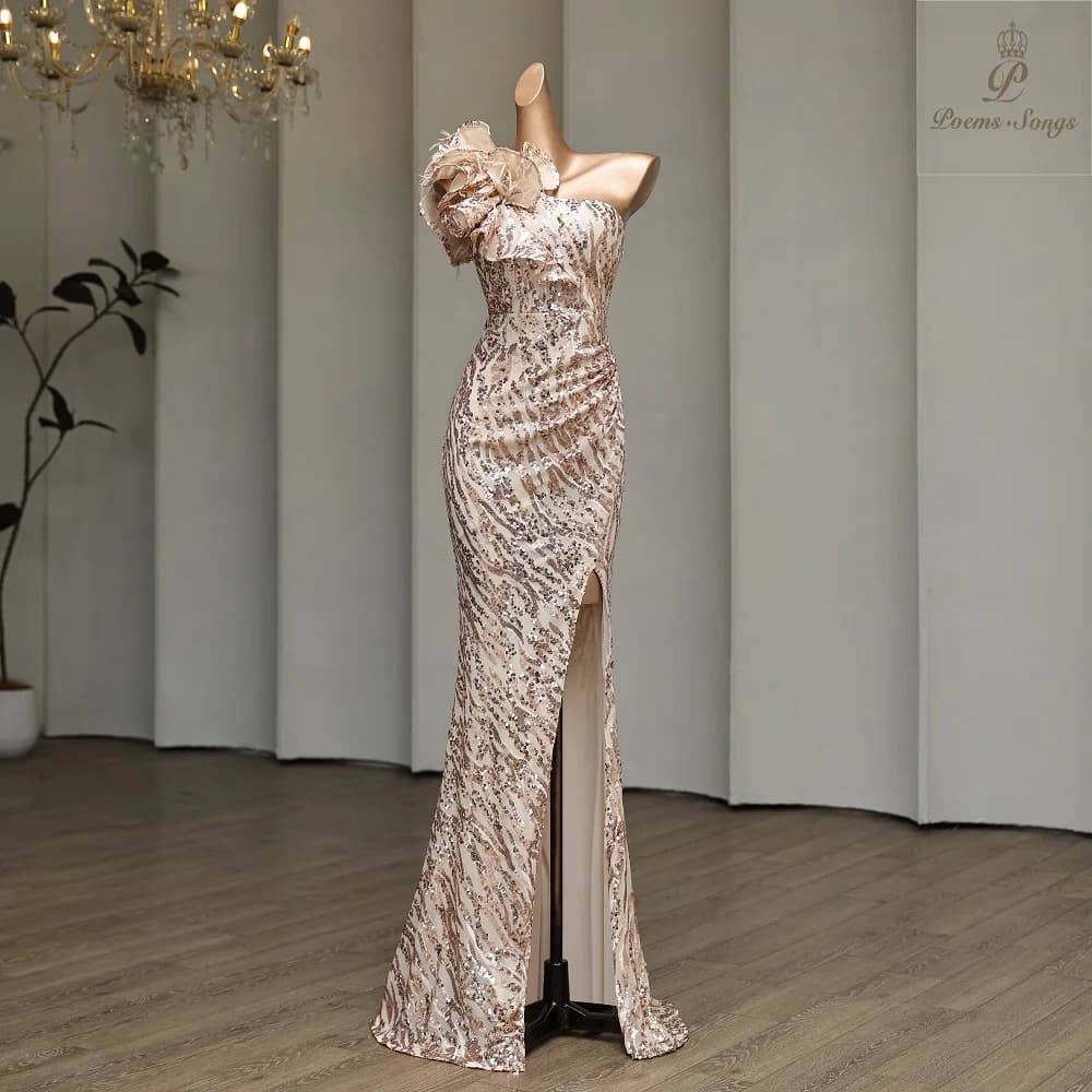 Customized Sexy dreamlike one shoulder mermaid evening dresses vestidos formales vestidos de fiesta robe de soiree de mariage