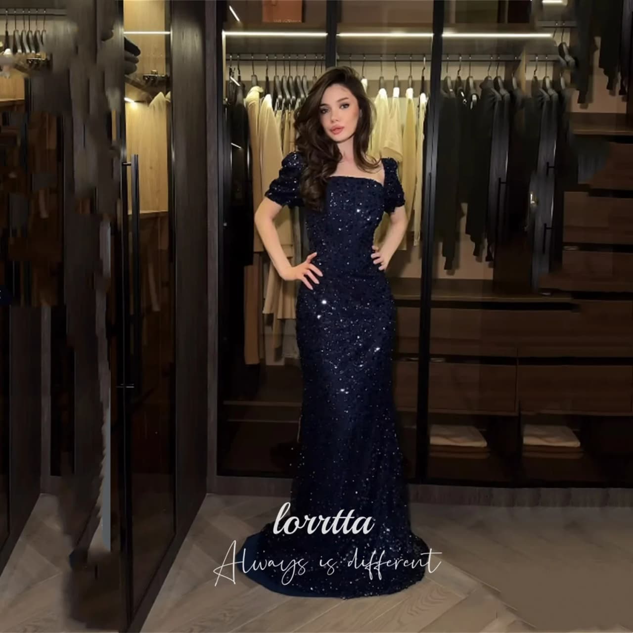 Lorrtta فساتين سهرة Women's Evening Dress Dark Blue Mermaid Customized Elegant Party Dresses for Special Occasions Sequins Prom